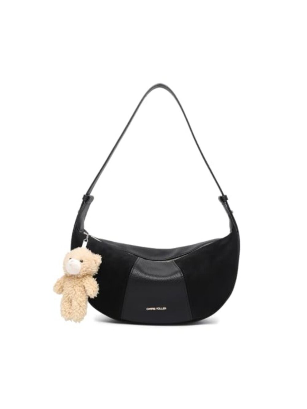 Crescent Suede Shoulder Bag Adjustable Strap Zip Closure